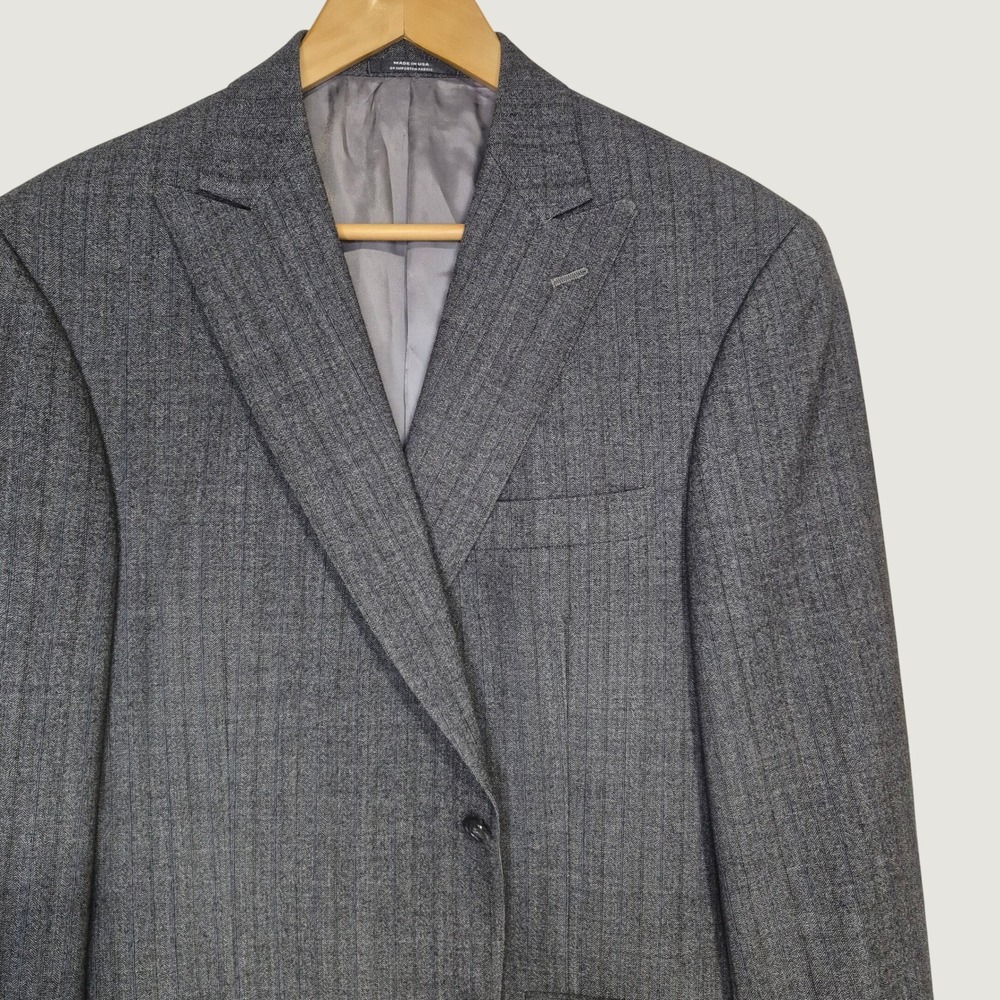 Hart Schaffner Marx Blazer Mens 42R Gray Wool Pinstripe Peak Sport Coat USA